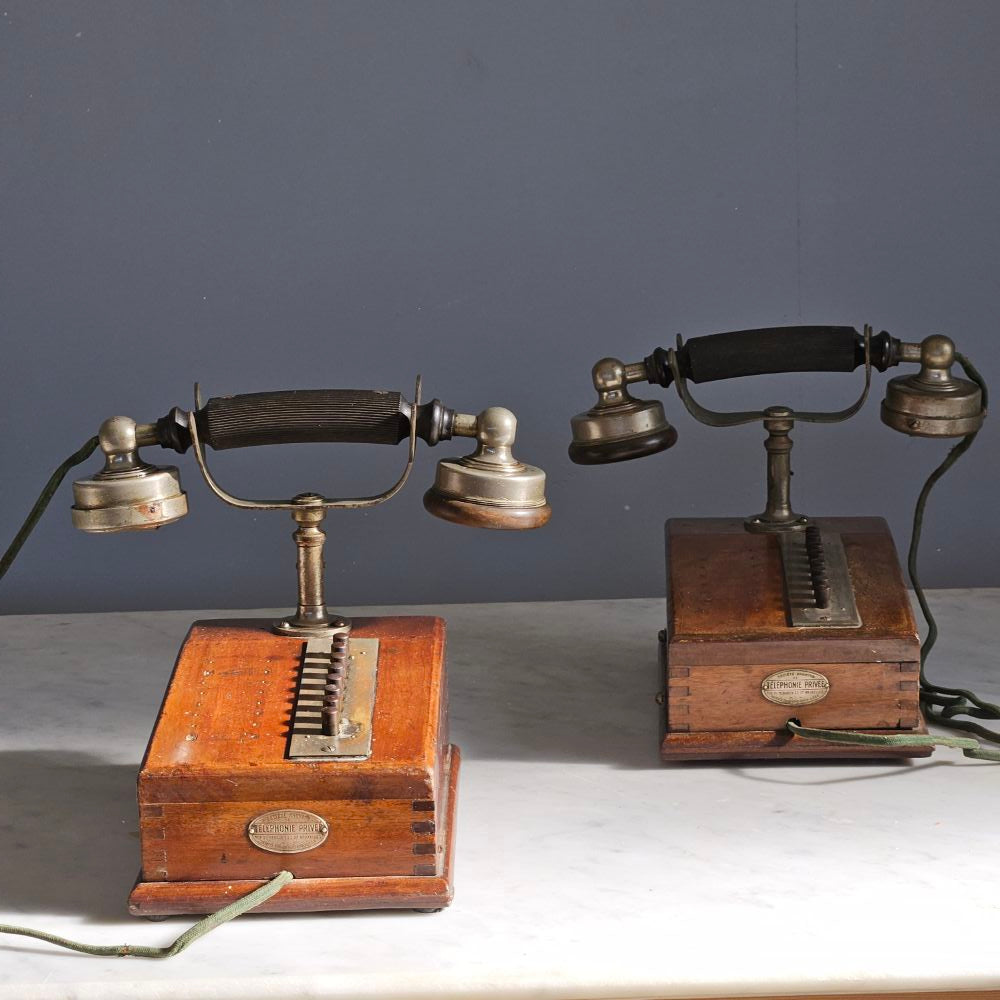 Pair Antique Walnut Telephones