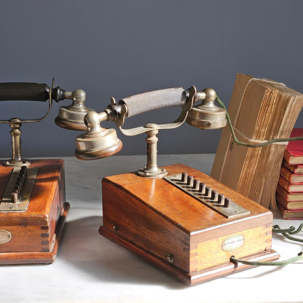 Pair Antique Walnut Telephones