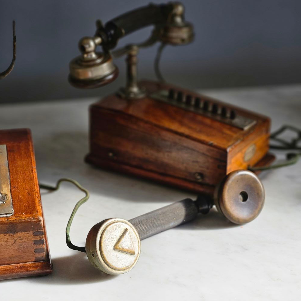 Pair Antique Walnut Telephones