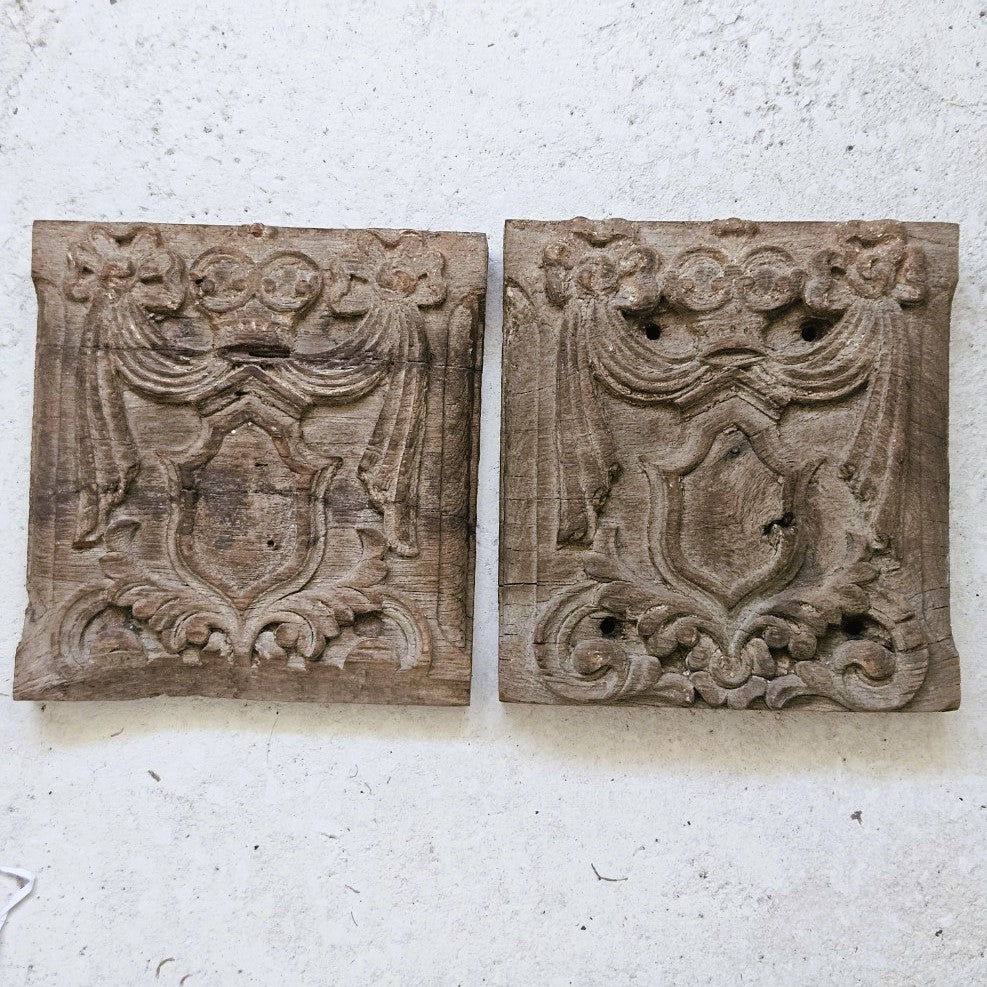Pair of Carved Teak Plaques