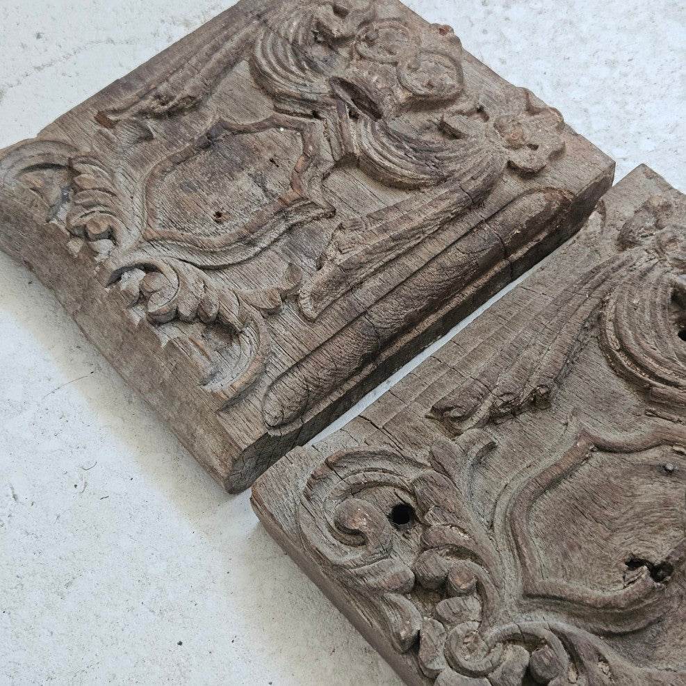 Pair of Carved Teak Plaques
