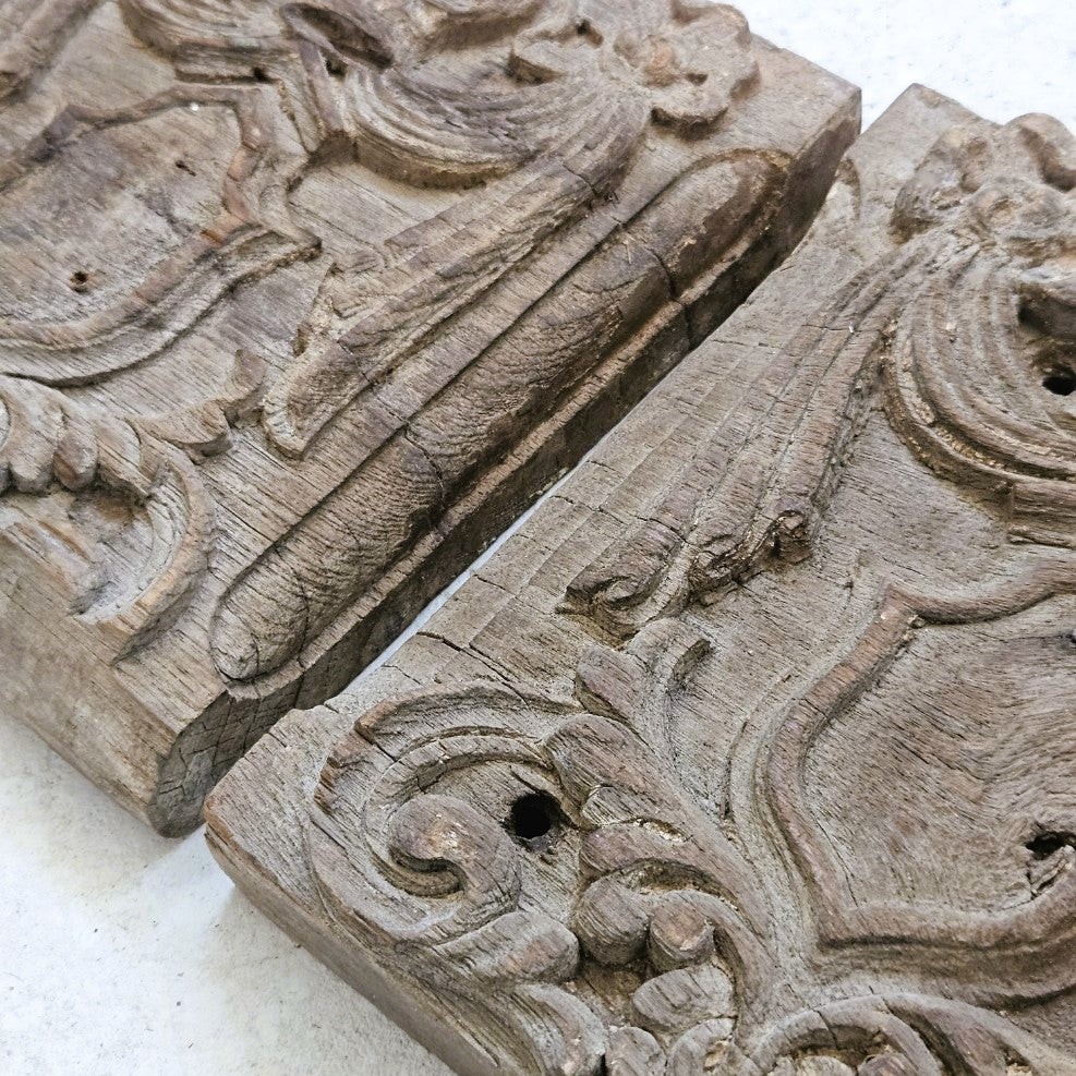 Pair of Carved Teak Plaques