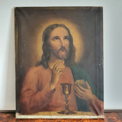 19thC oil painting, jesus, breaking bread