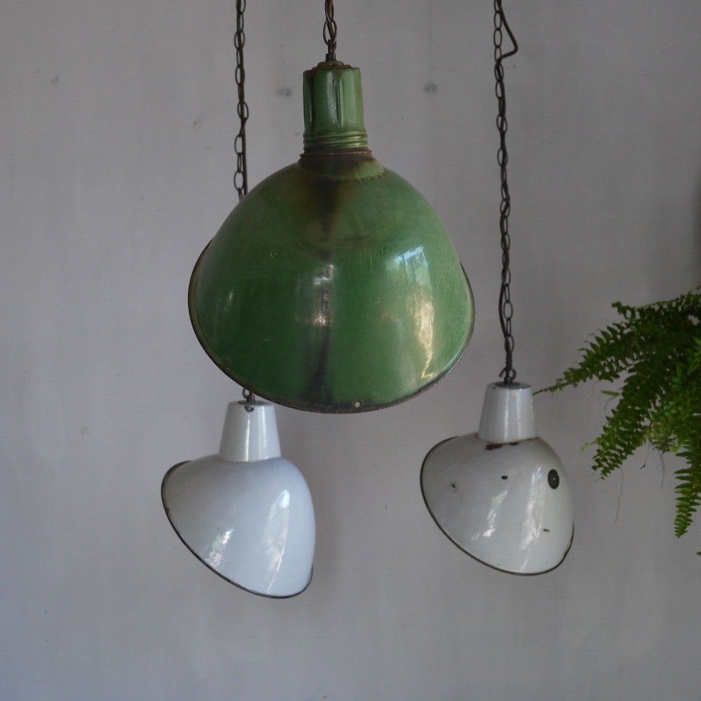 Offset Industrial Pendant light, Enamel Industrial Light